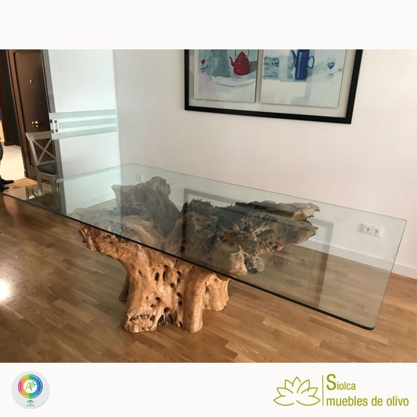 Mesa central de tronco de olivo Creta