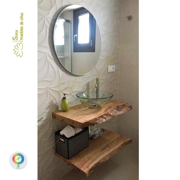Encimera rústica para baño en madera de olivo Kolette - Muebles Siolca