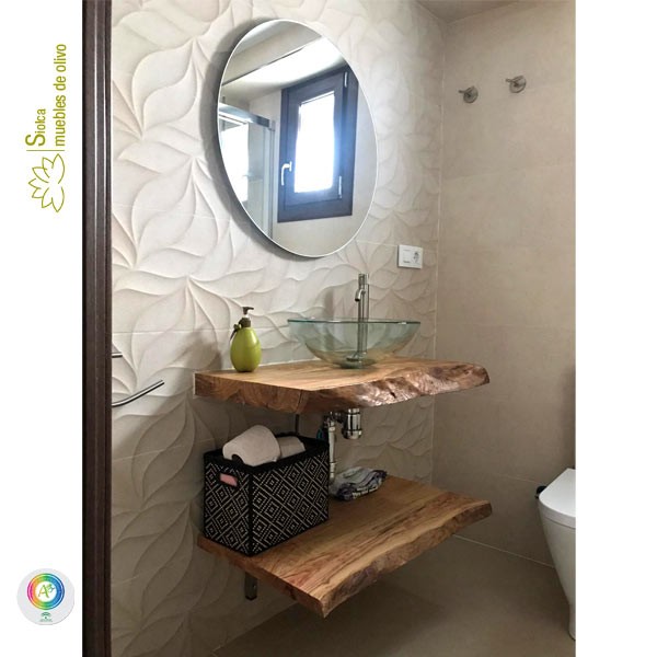 Encimera rústica para baño en madera de olivo Kolette - Muebles Siolca