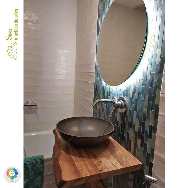 Encimera de baño en madera de olivo serie Eneas - Muebles Siolca