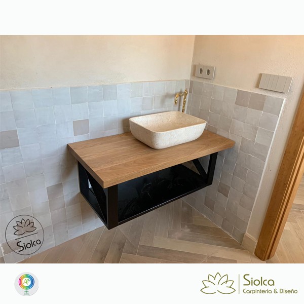 Encimera de lavabo rústica en madera de olivo Electra - Muebles Siolca