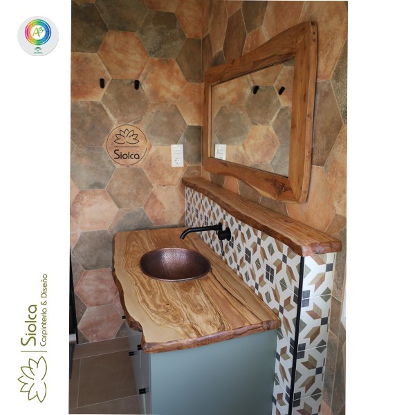 Encimera de baño en madera de olivo Cervero - Muebles Siolca