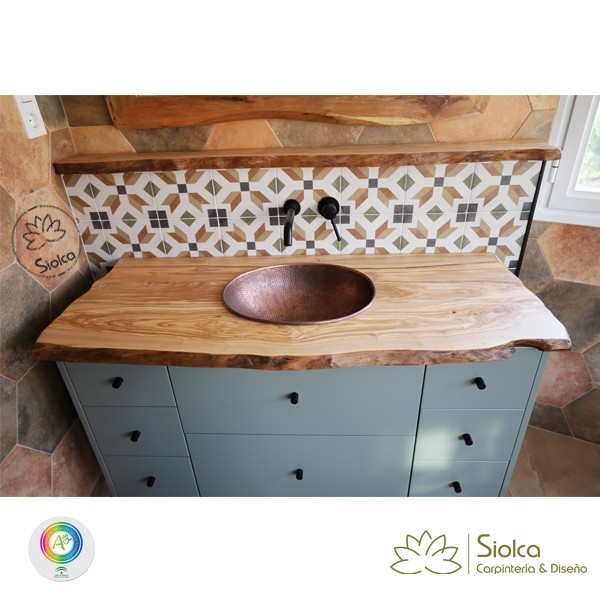 Encimera de baño en madera de olivo Cibeles - Muebles Siolca