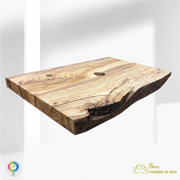 Encimera de baño en madera de olivo Cervero