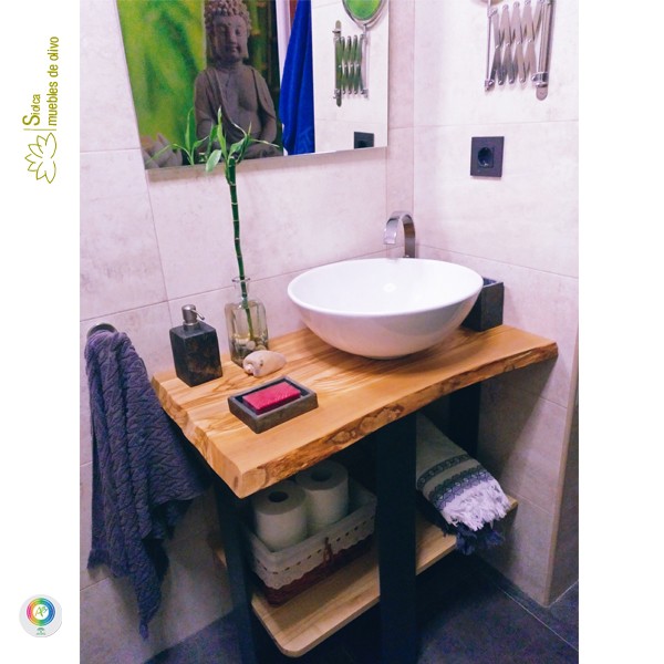 Encimera de baño en madera de olivo Creta