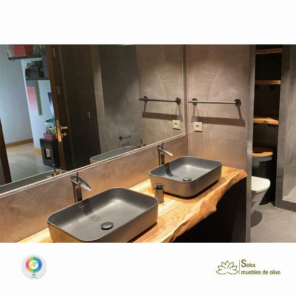 Encimera de baño en madera de olivo Eris