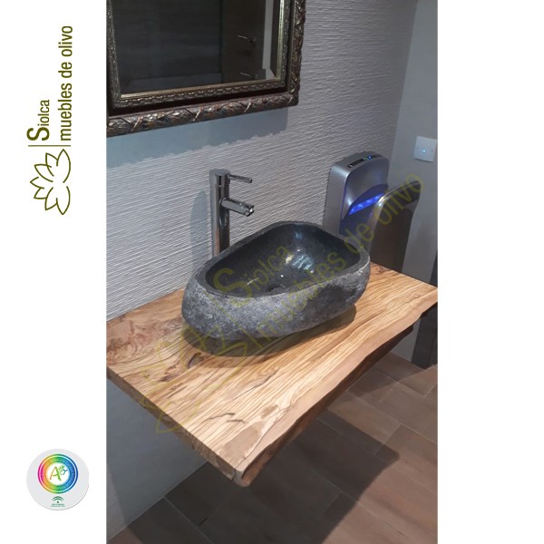 Encimera de baño en madera de olivo serie Eneas