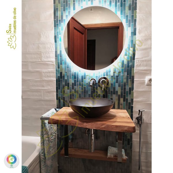 Encimera de baño en madera de olivo Sísifo