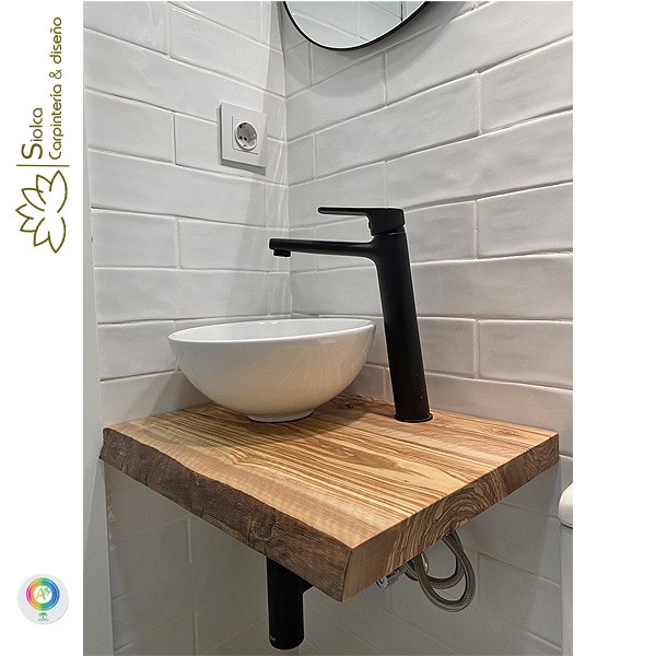 Encimera de baño rústica en madera de olivo Etna