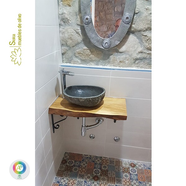 Encimera de baño rústica en madera de olivo Irina