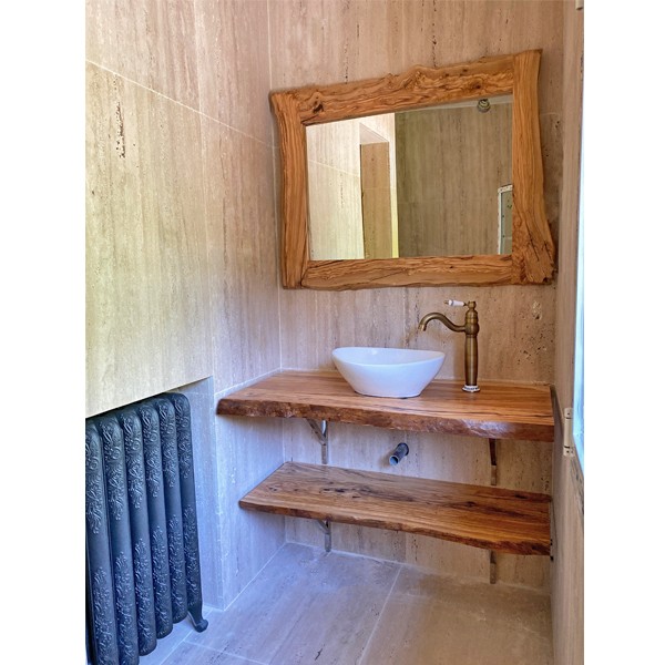 Encimera de lavabo rústica en madera de olivo Electra