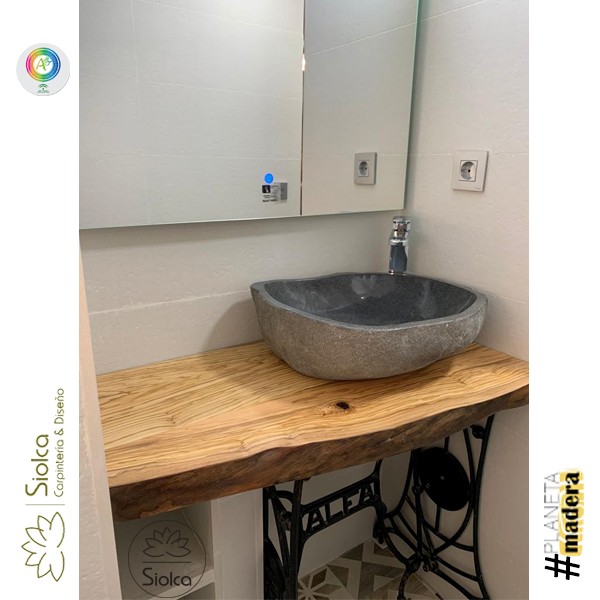 Encimera rústica mesa en madera de olivo Carisia