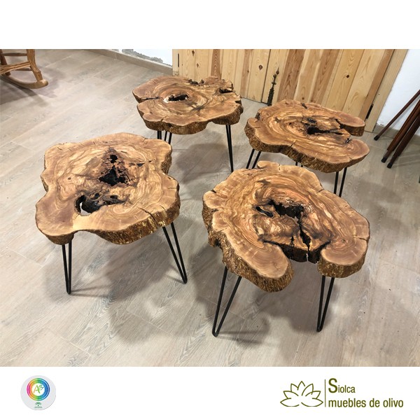 Mesa auxiliar de tronco de olivo Eax.