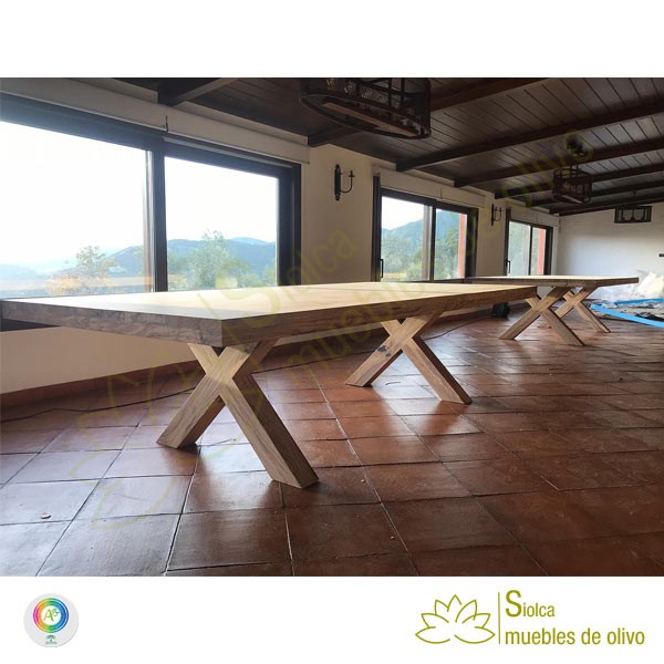 Mesa de comedor en cruz en madera de olivo Adonis - Imagen 4