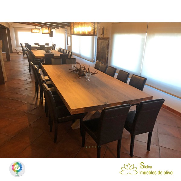 Mesa de comedor en cruz en madera de olivo Adonis