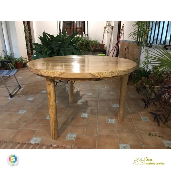 Mesa redonda en madera de olivo Poseidón