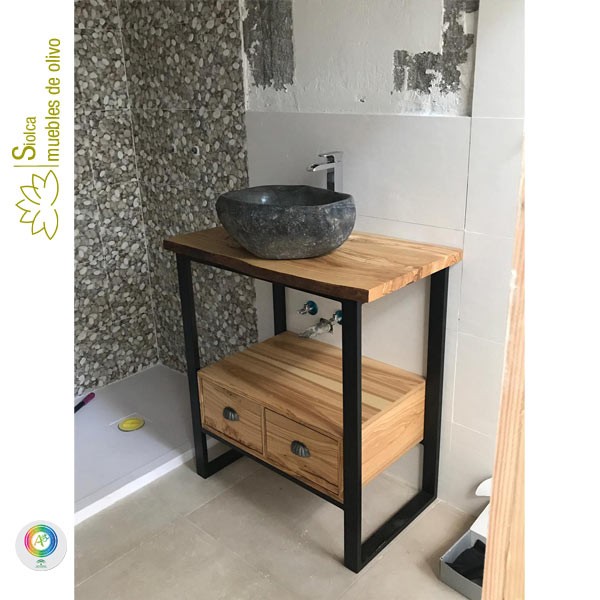 Mueble de baño en madera de olivo serie Danae